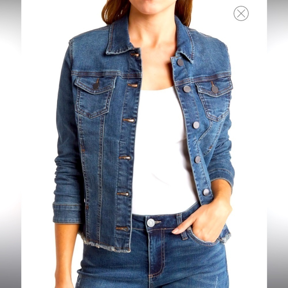 Kut From the Kloth Brene Raw Hem Women’s Stretch Blue Denim Jacket SZ XS! - Picture 1 of 10